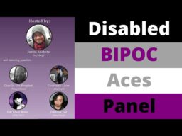 Disabled BIPOC Aces Panel A promotional image for the Disabled BIPOC Aces panel. On one side, is a cluster of images of the participants (Dal Cecil Runo, JohnnieJae, Charlie the Prophet, Courtney Lane and Justin Ancheta). On the other side is an ace flag with the text "Disabled BIPOC Aces Panel".